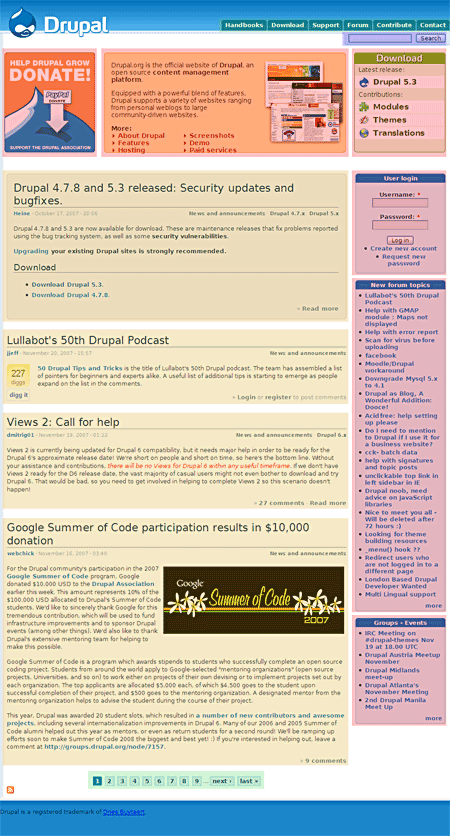 Éléments d'une page de drupal.org