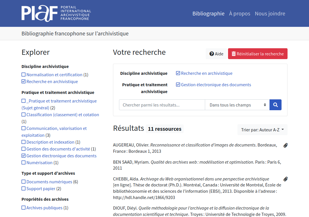 Aperçu de la Bibliographie francophone sur l’archivistique